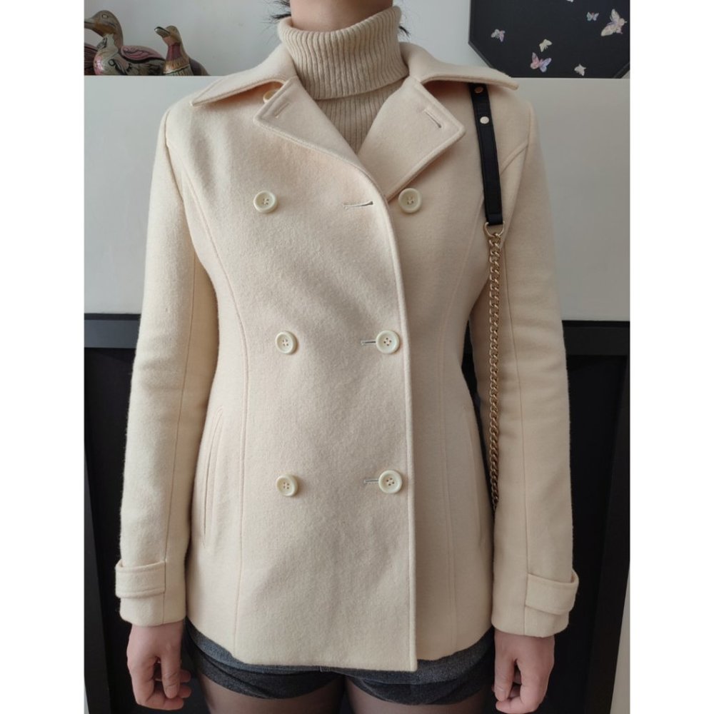 Wool double breasted half pea coat lemon ivory womens